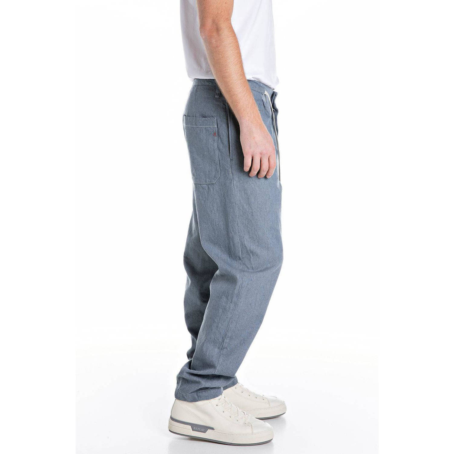REPLAY straight casual broek blauw