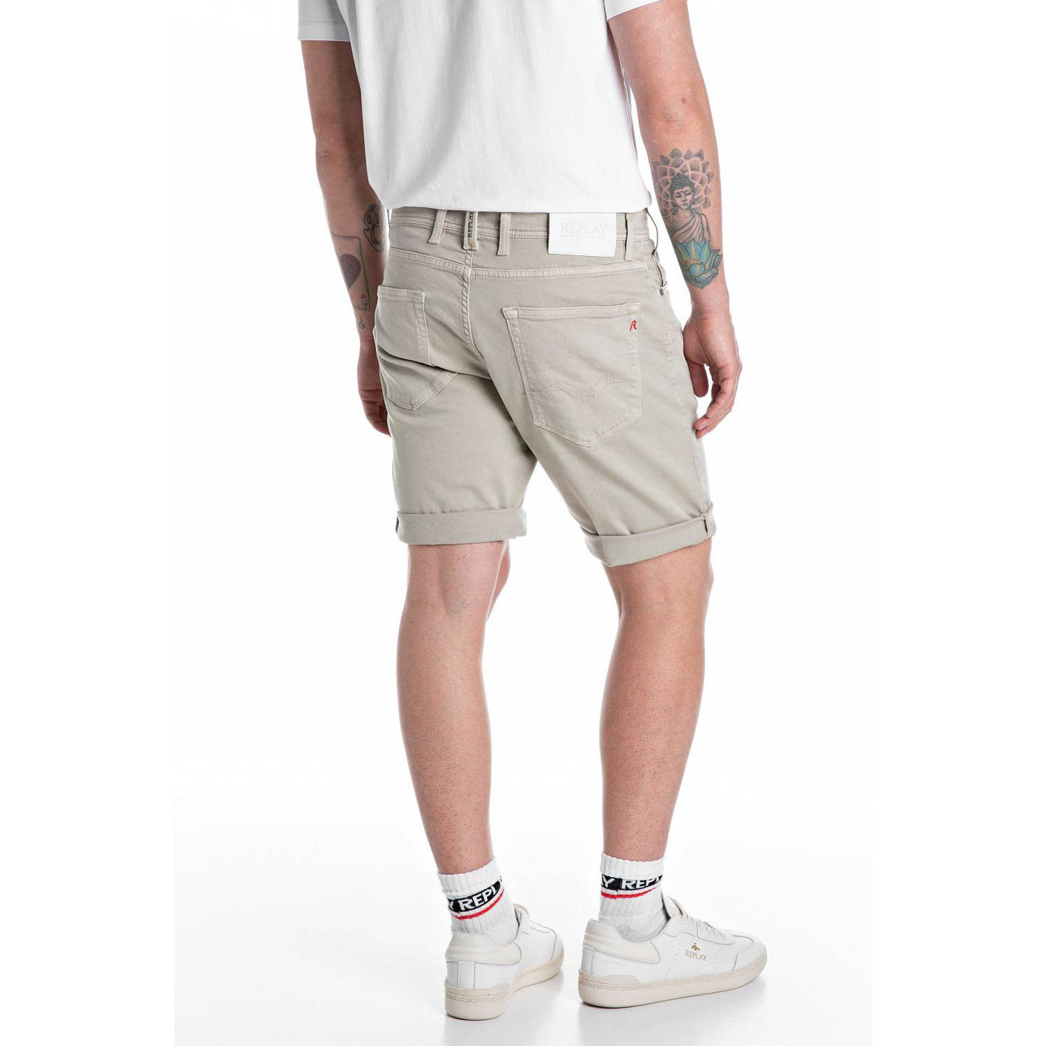 REPLAY tapered denim short beige