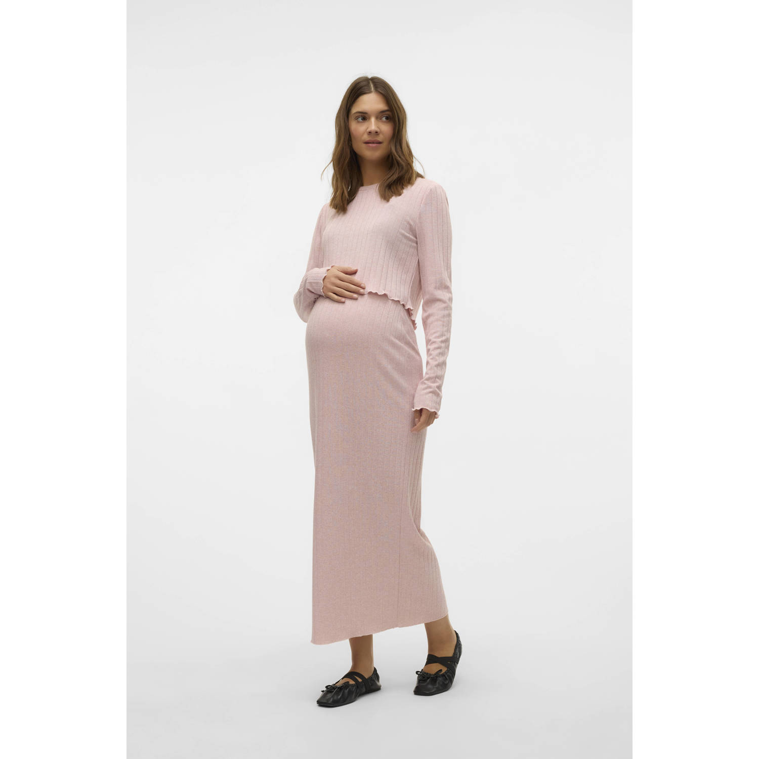 MAMALICIOUS zwangerschaps maxi rok fijn gebreid lichtroze