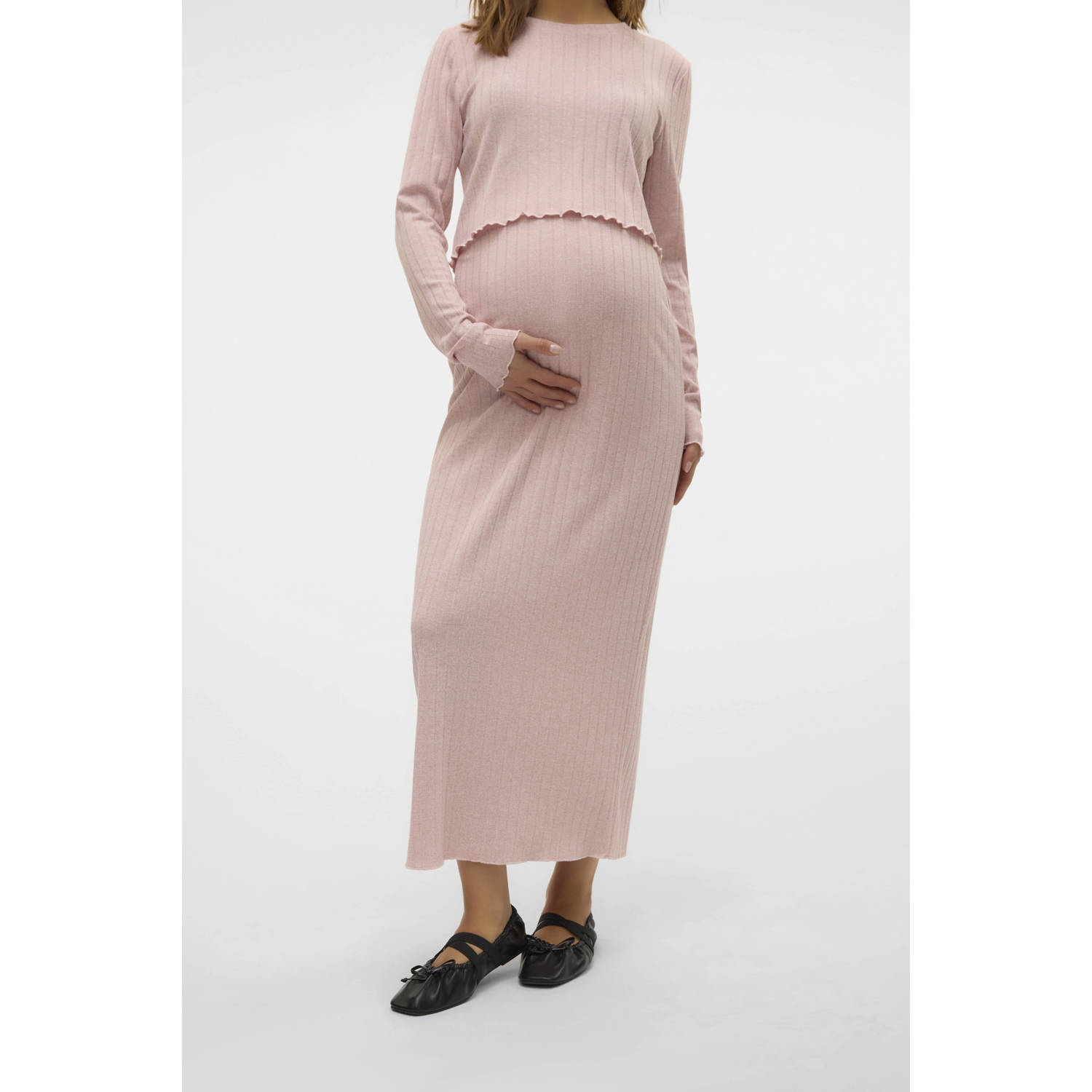 MAMALICIOUS zwangerschaps maxi rok fijn gebreid lichtroze