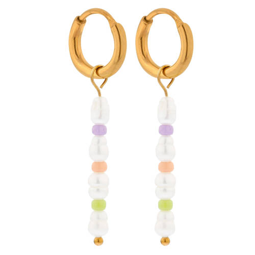 Label Kiki gold plated oorbellen Colorful Pearl Hoops afbeelding