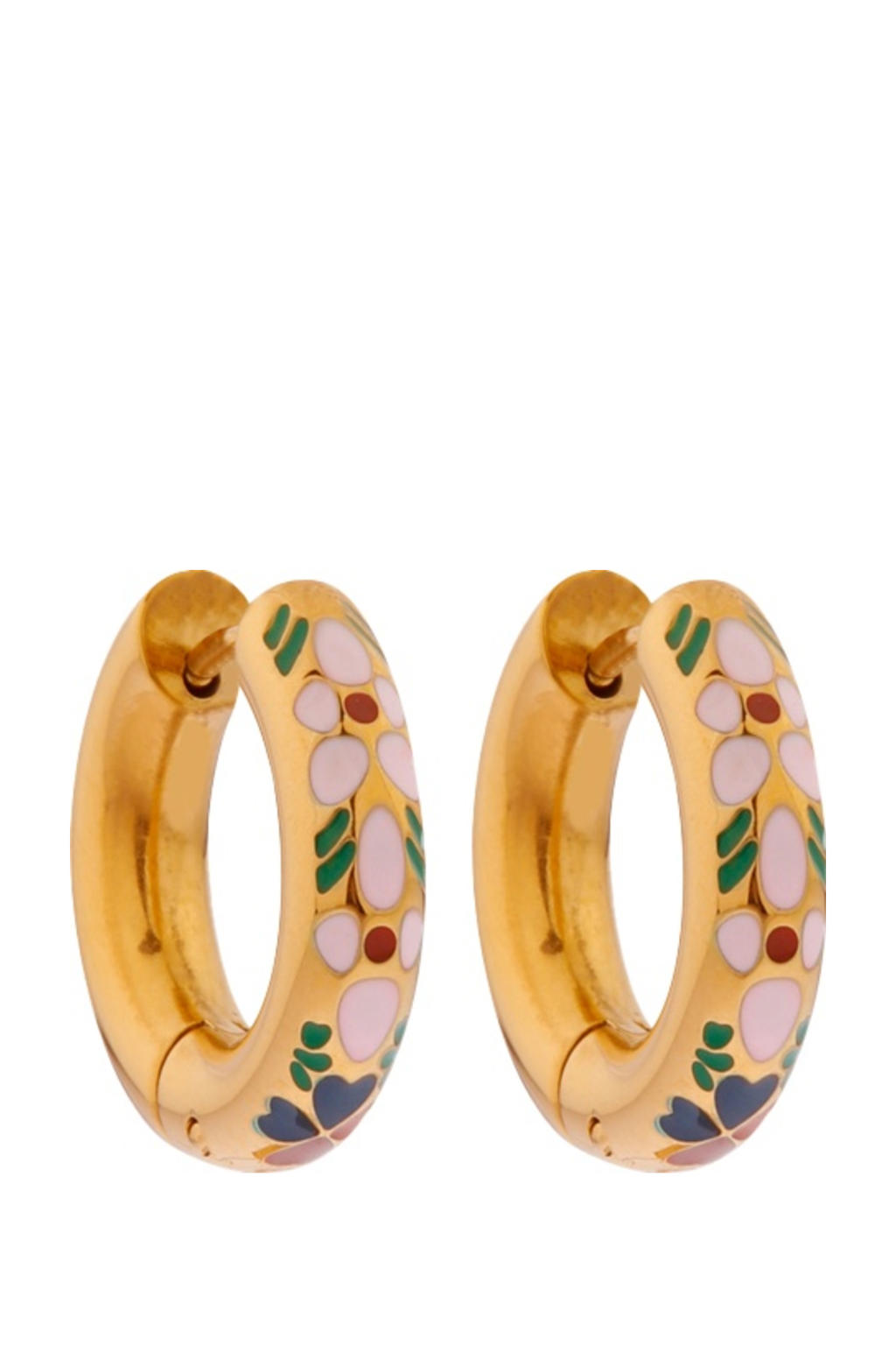 Label Kiki gold plated oorbellen Pink Flower Hoops