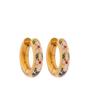 gold plated oorbellen Pink Flower Hoops