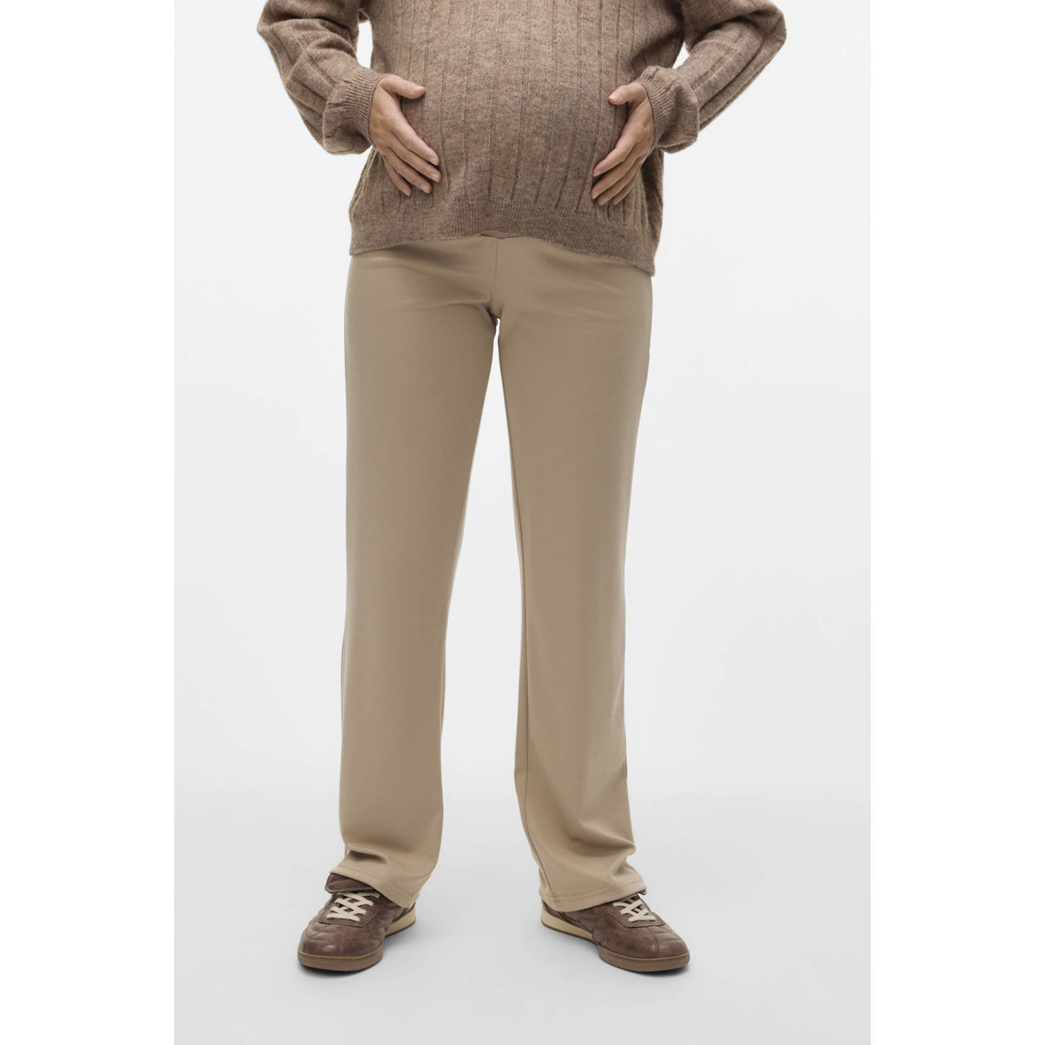 MAMALICIOUS regular high waist zwangerschaps casual broek beige