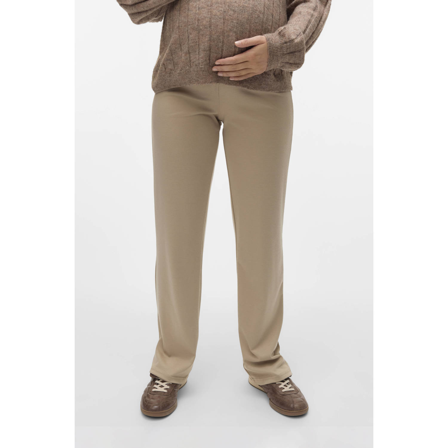 MAMALICIOUS regular high waist zwangerschaps casual broek beige