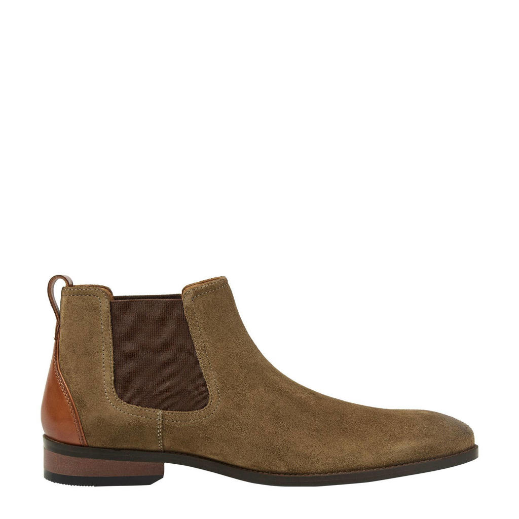 Grijze heren Van Lier Vienna suède chelsea boots groen met elastische inzet
