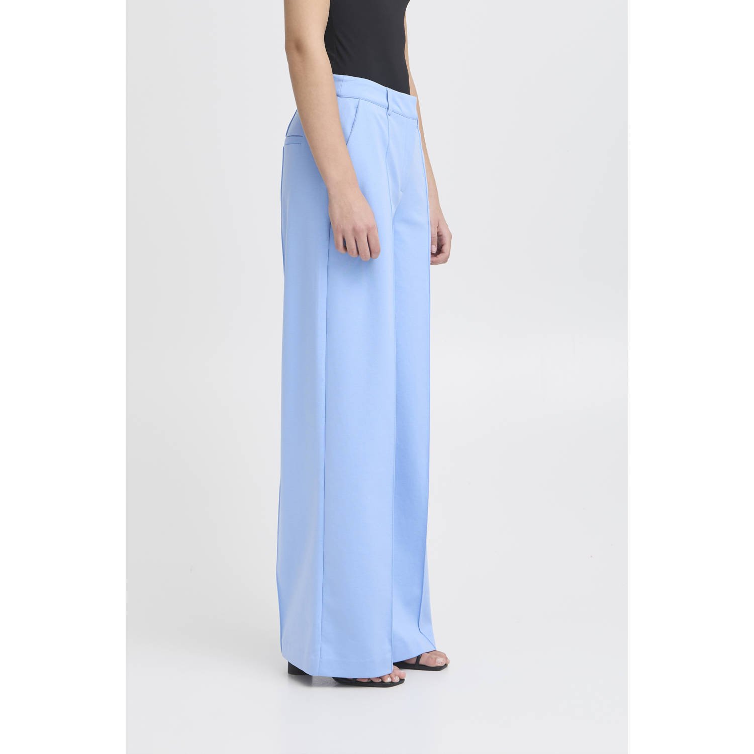 ICHI wide leg regular waist pantalon blauw