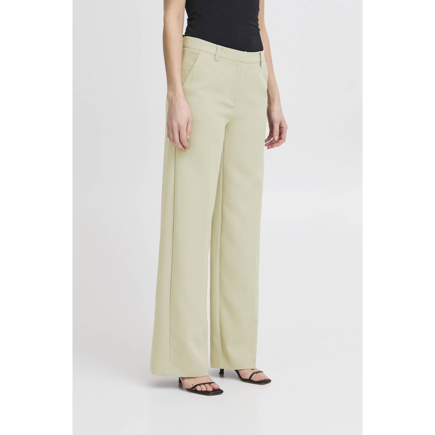 ICHI straight high waist pantalon lichtgroen