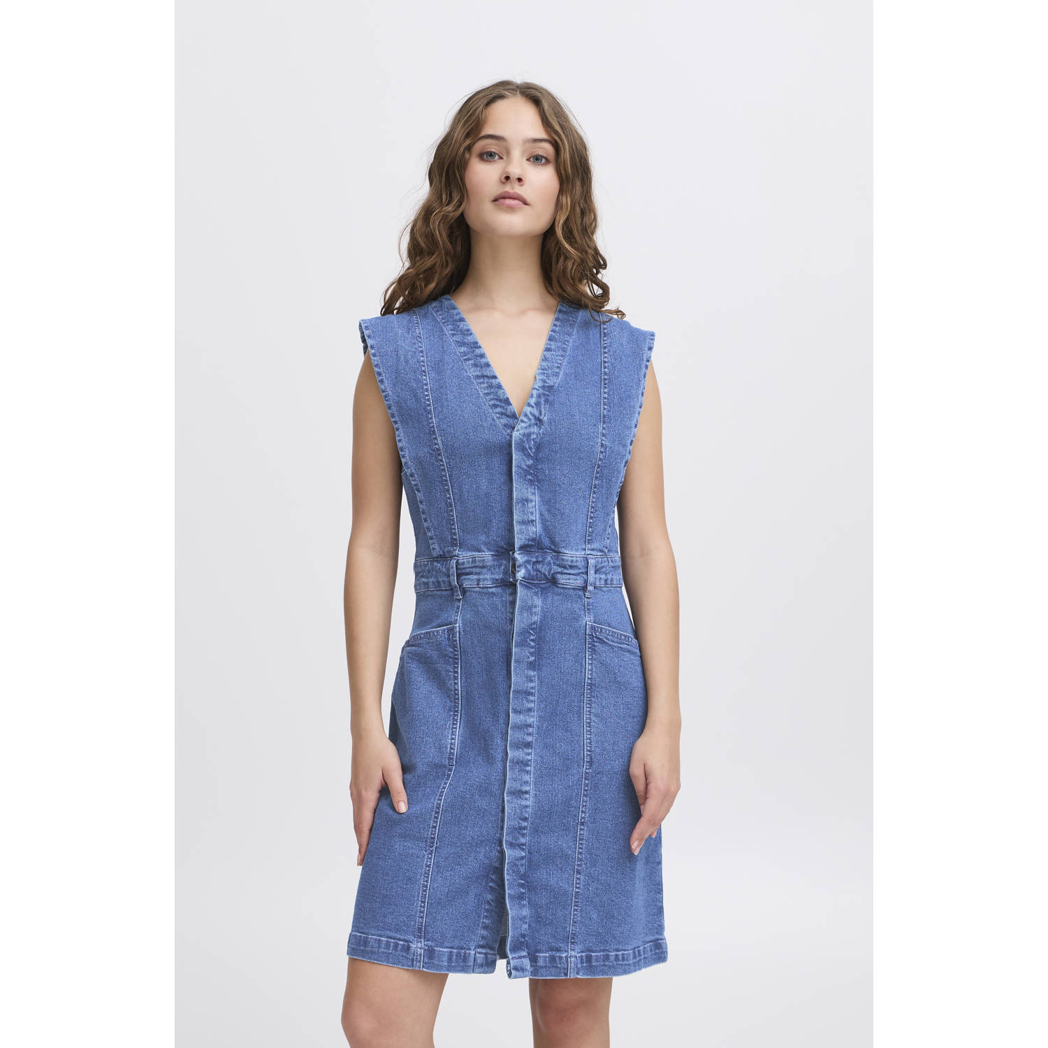 ICHI spijkerjurk medium blue denim