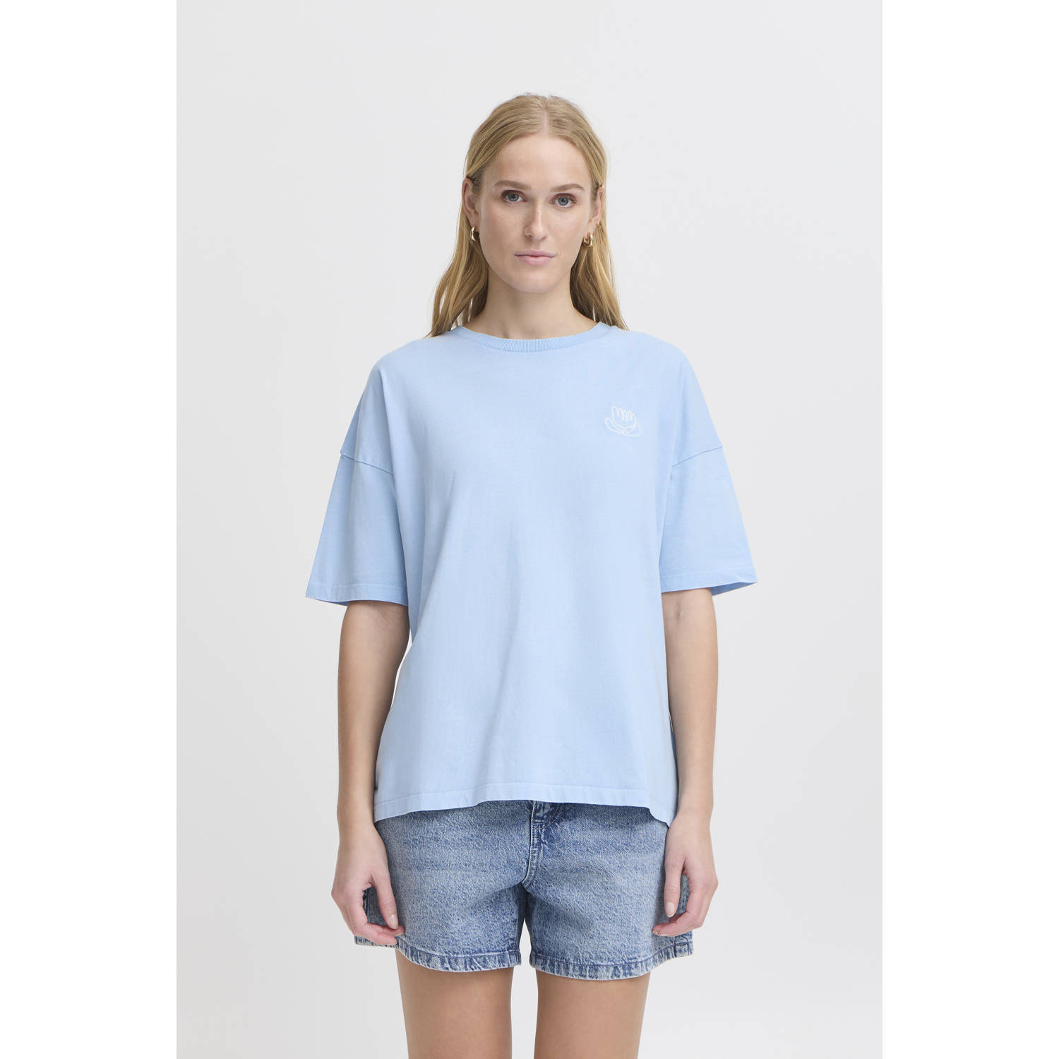Ichi Blauwe Grafische Tee Top Della Robbia Blue Dames