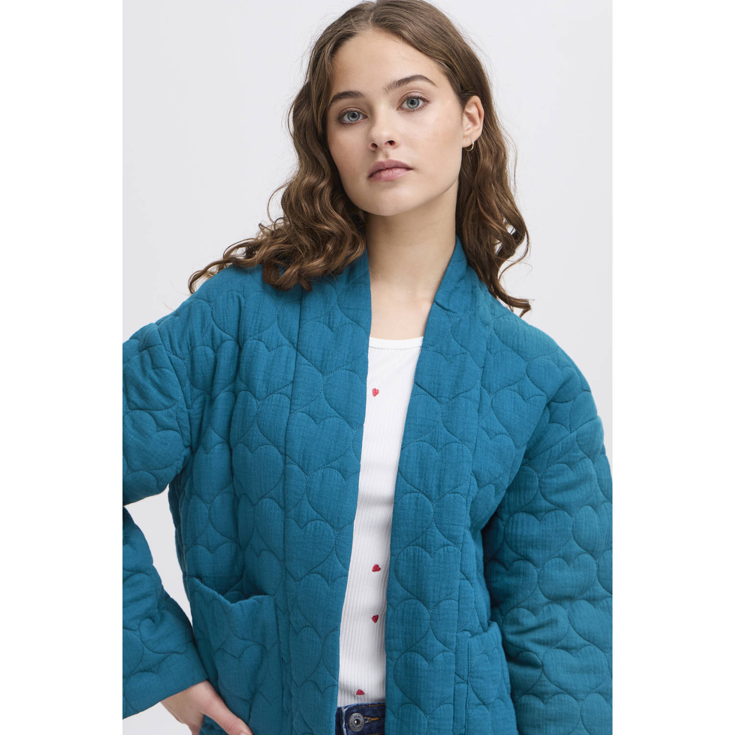 Ichi Gewatteerde Jas Marokkaans Blauw Stijlvolle Zakken Blue Dames