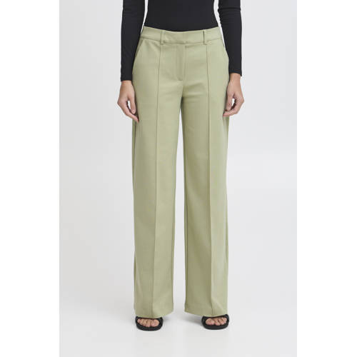 ICHI wide leg regular waist pantalon lichtgroen afbeelding