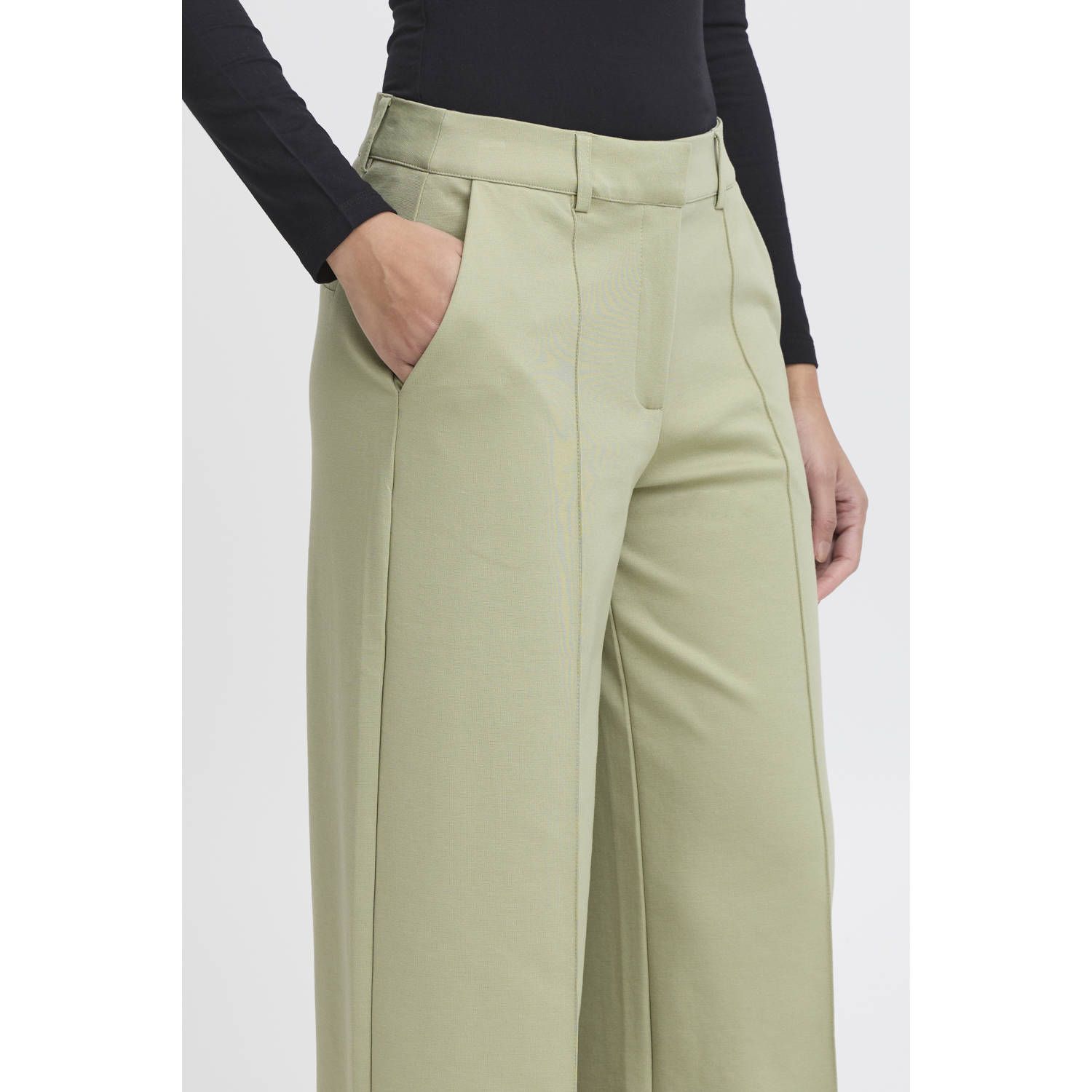 ICHI wide leg regular waist pantalon lichtgroen