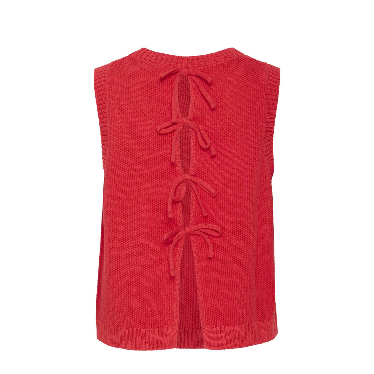 ICHI mouwloze top rood fijn gebreid