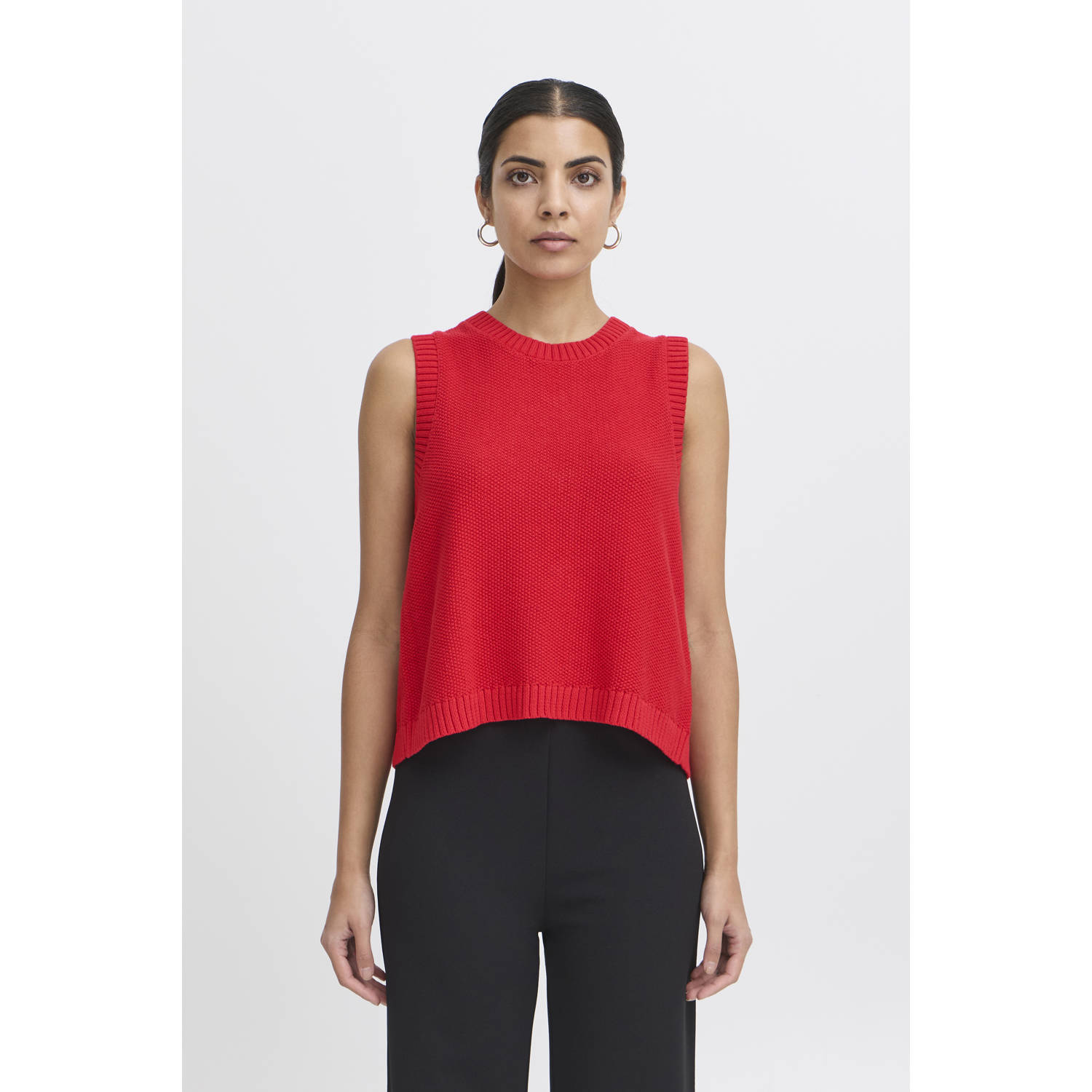 Ichi Rode Gebreide Trui met Open Rug Red Dames