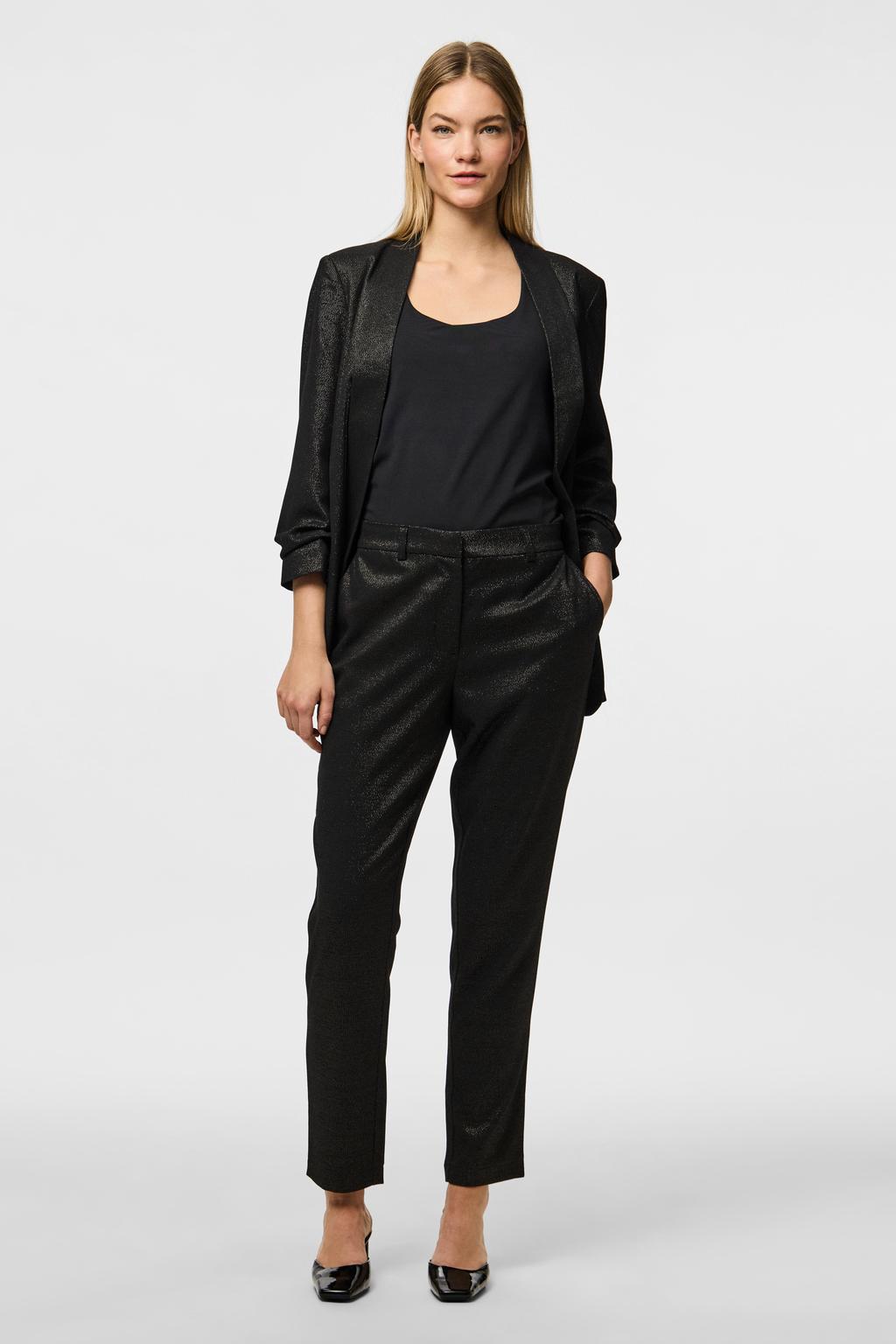 Zwarte dames PIECES straight fit broek van polyester met regular waist en effen