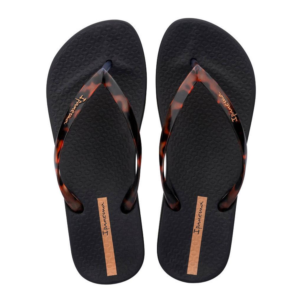 Zwart en oranje dames Ipanema Anatomic Connect teenslippers van rubber