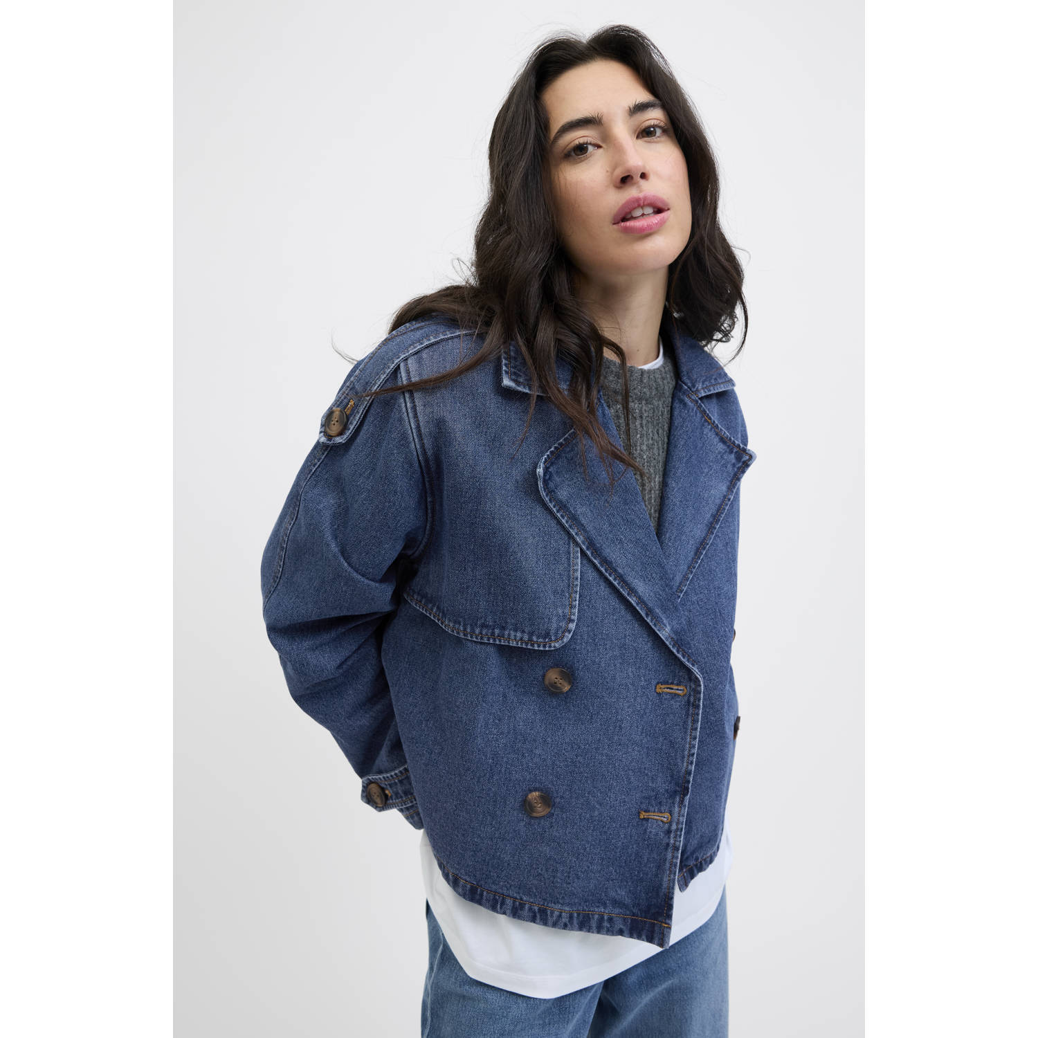 JJXX denim trenchcoat dark blue denim