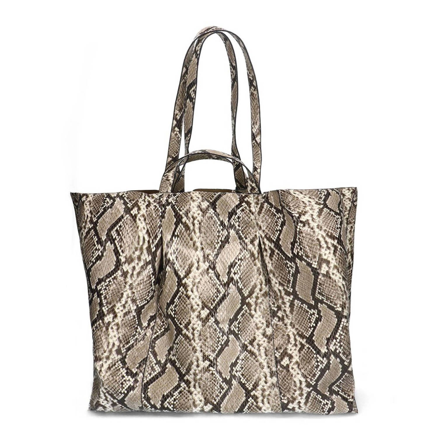 Manfield shopper met slangenprint beige