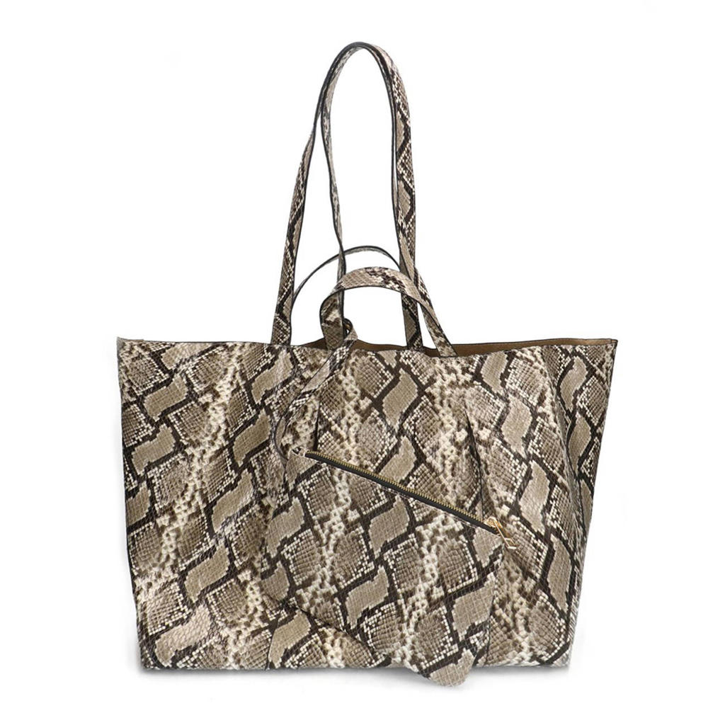 Manfield shopper met slangenprint beige