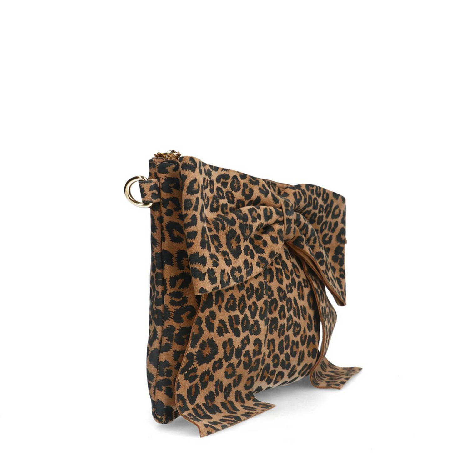 Manfield suede crossbody tas met panterprint bruin