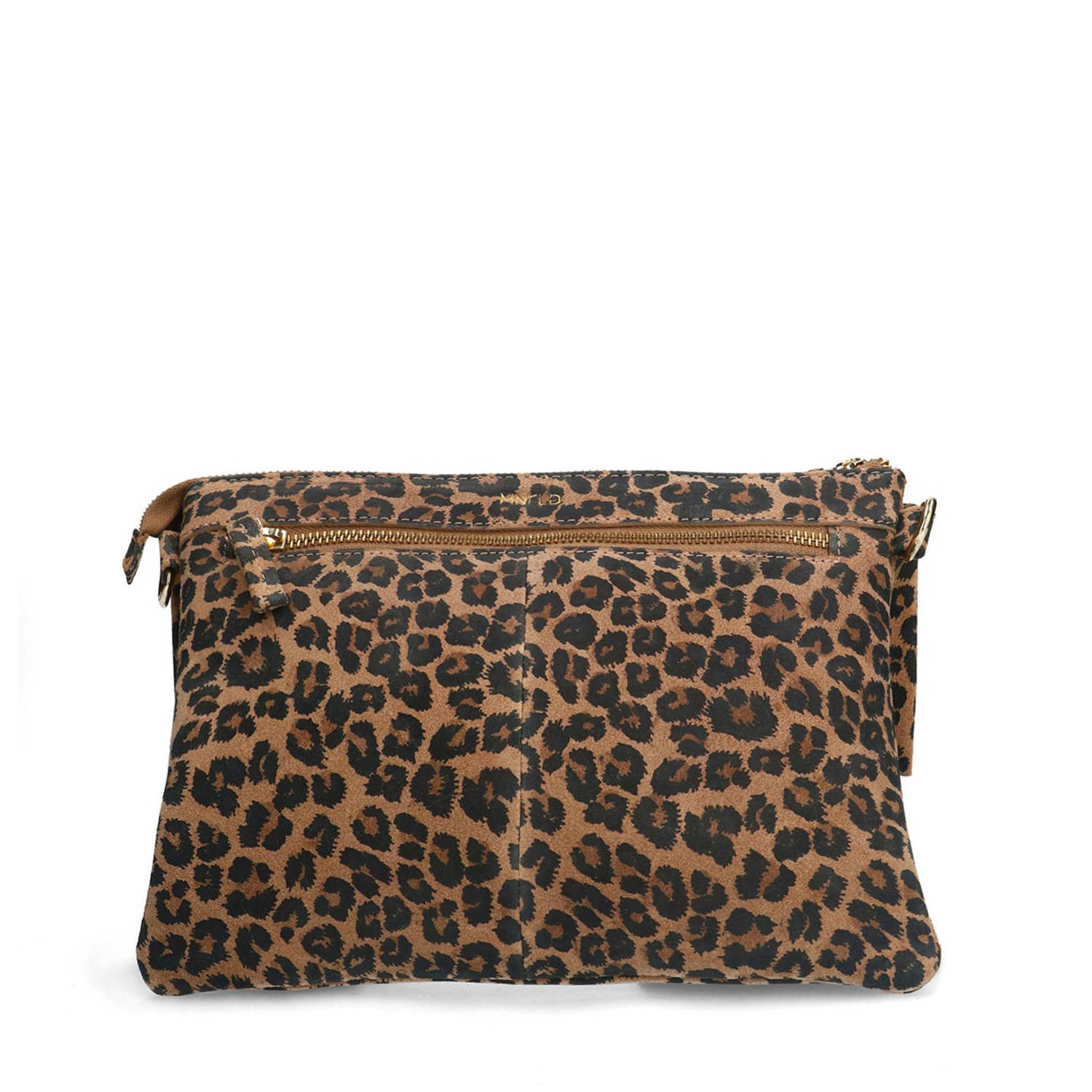Manfield suede crossbody tas met panterprint bruin
