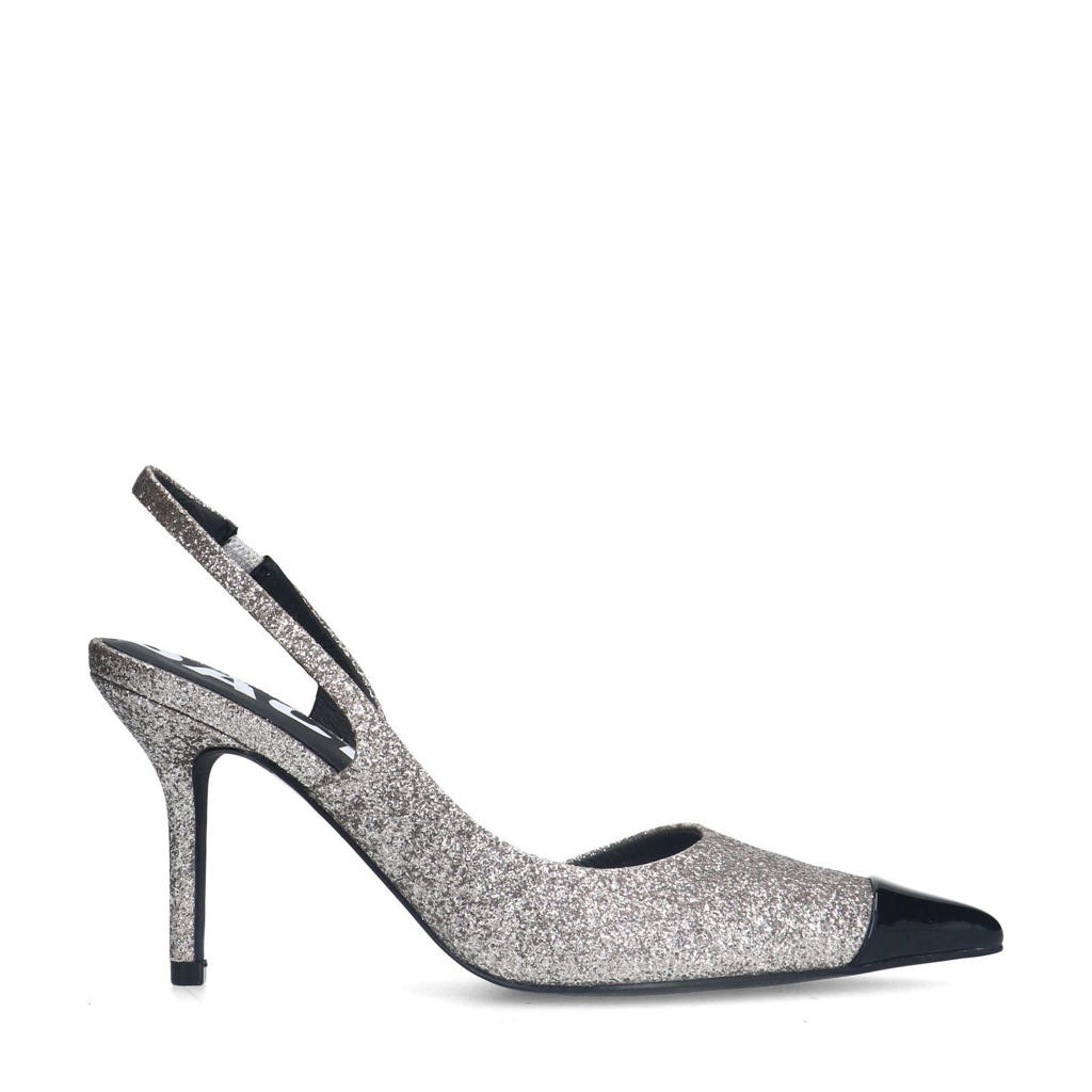 Zilver en zwarte dames Sacha slingback pumps van synthetisch materiaal