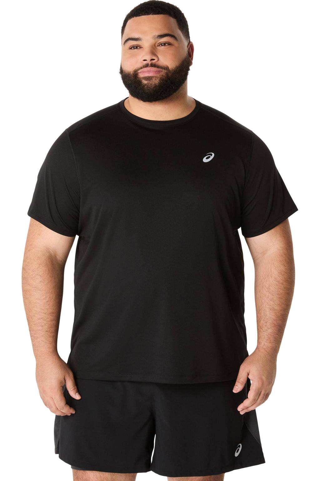 Zwarte heren hardloopshirt Core van polyester met korte mouwen en ronde hals