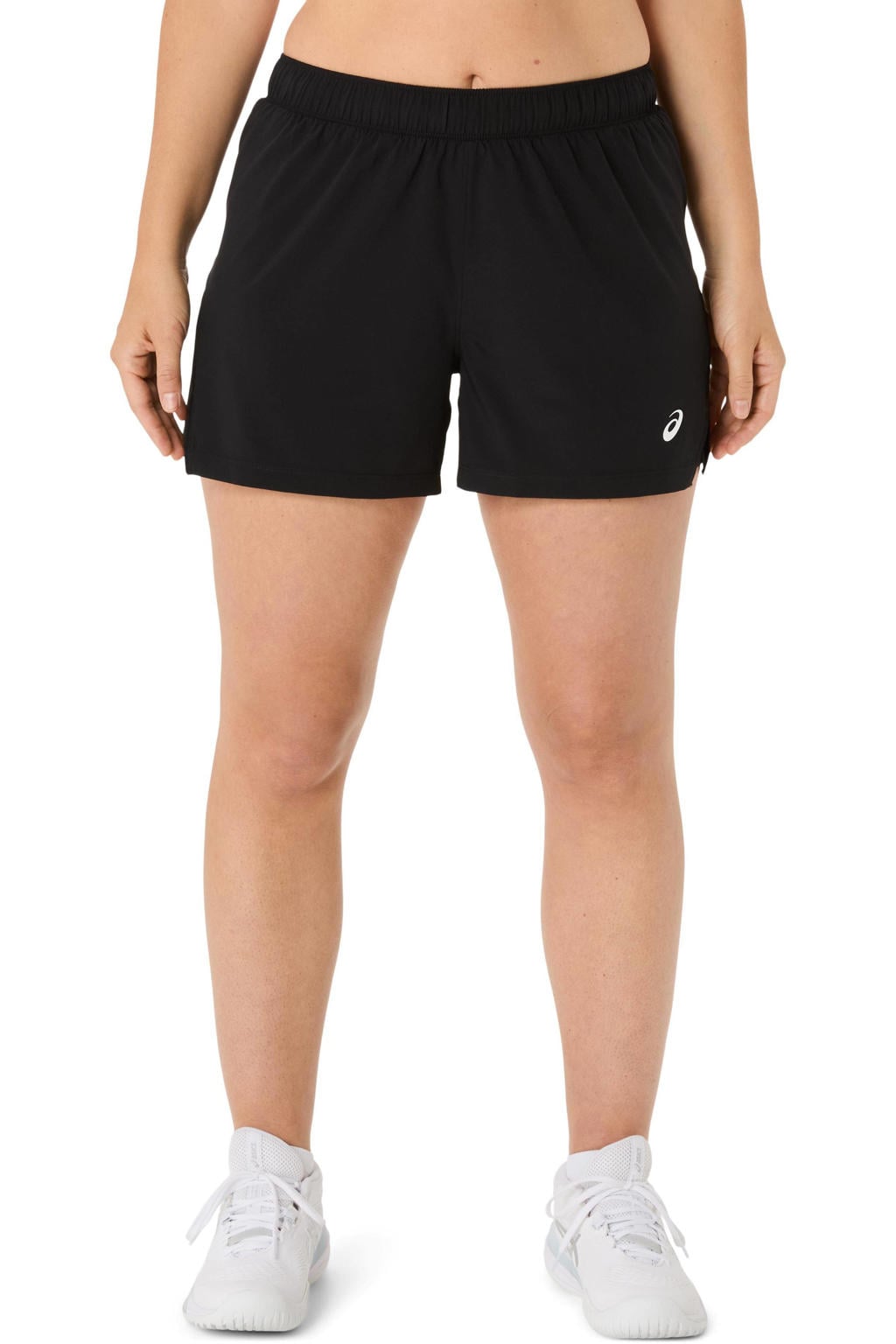 Zwarte dames ASICS sportshort Court 2-N-1 van polyester met regular fit, regular waist, elastische tailleband en effen