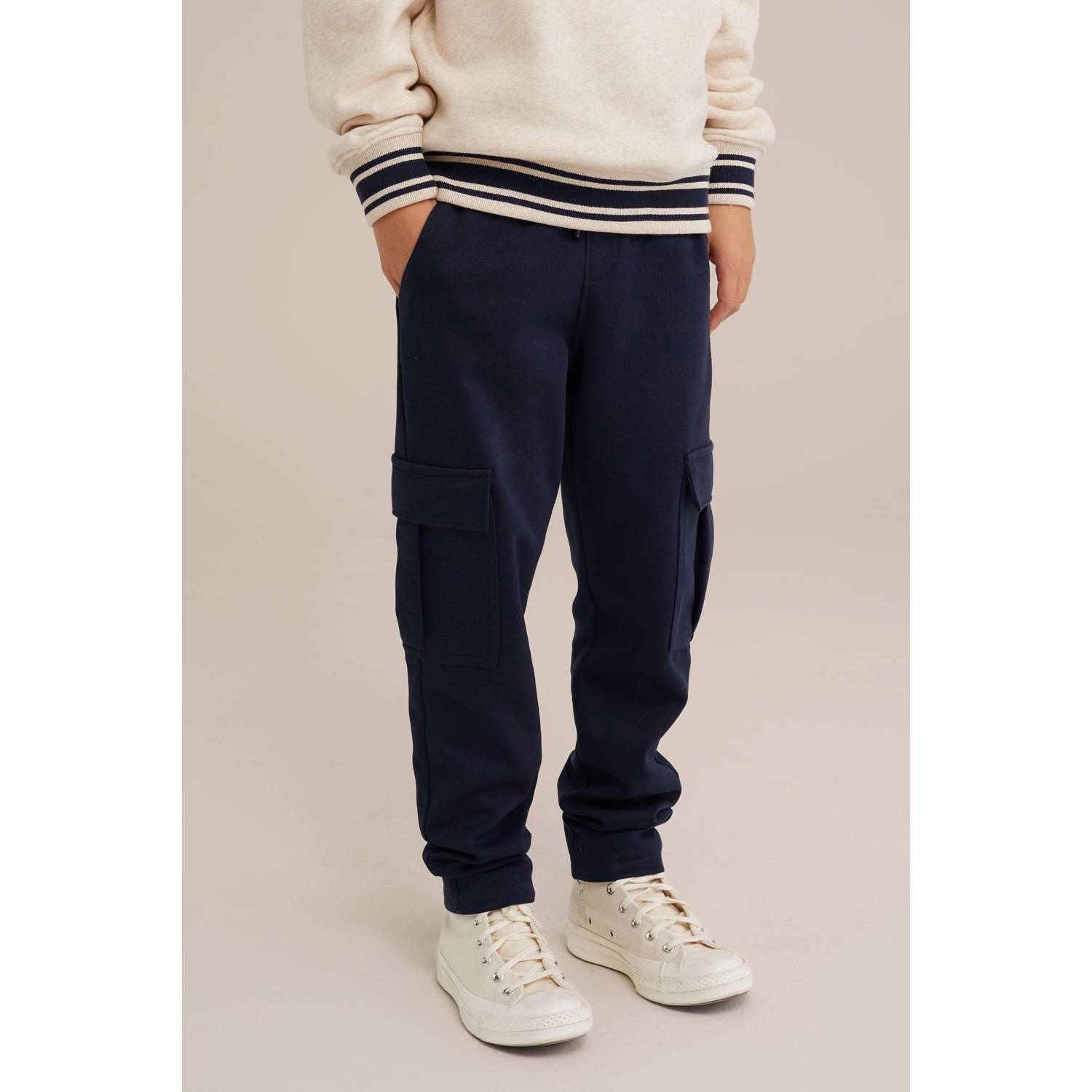 WE Fashion Blue Ridge slim cargo broek marine blauw