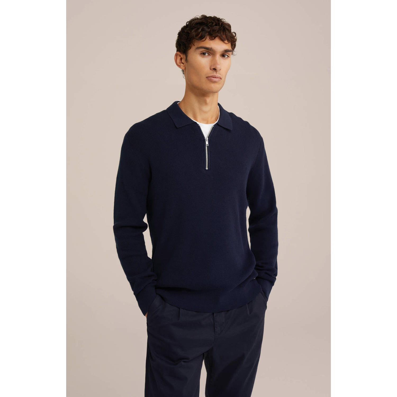 WE Fashion trui donkerblauw fijn gebreid