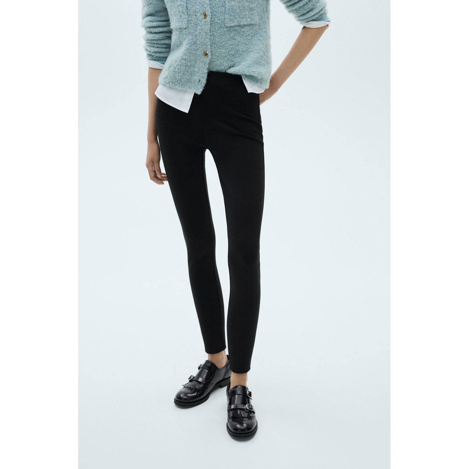 Mango skinny regular waist broek zwart