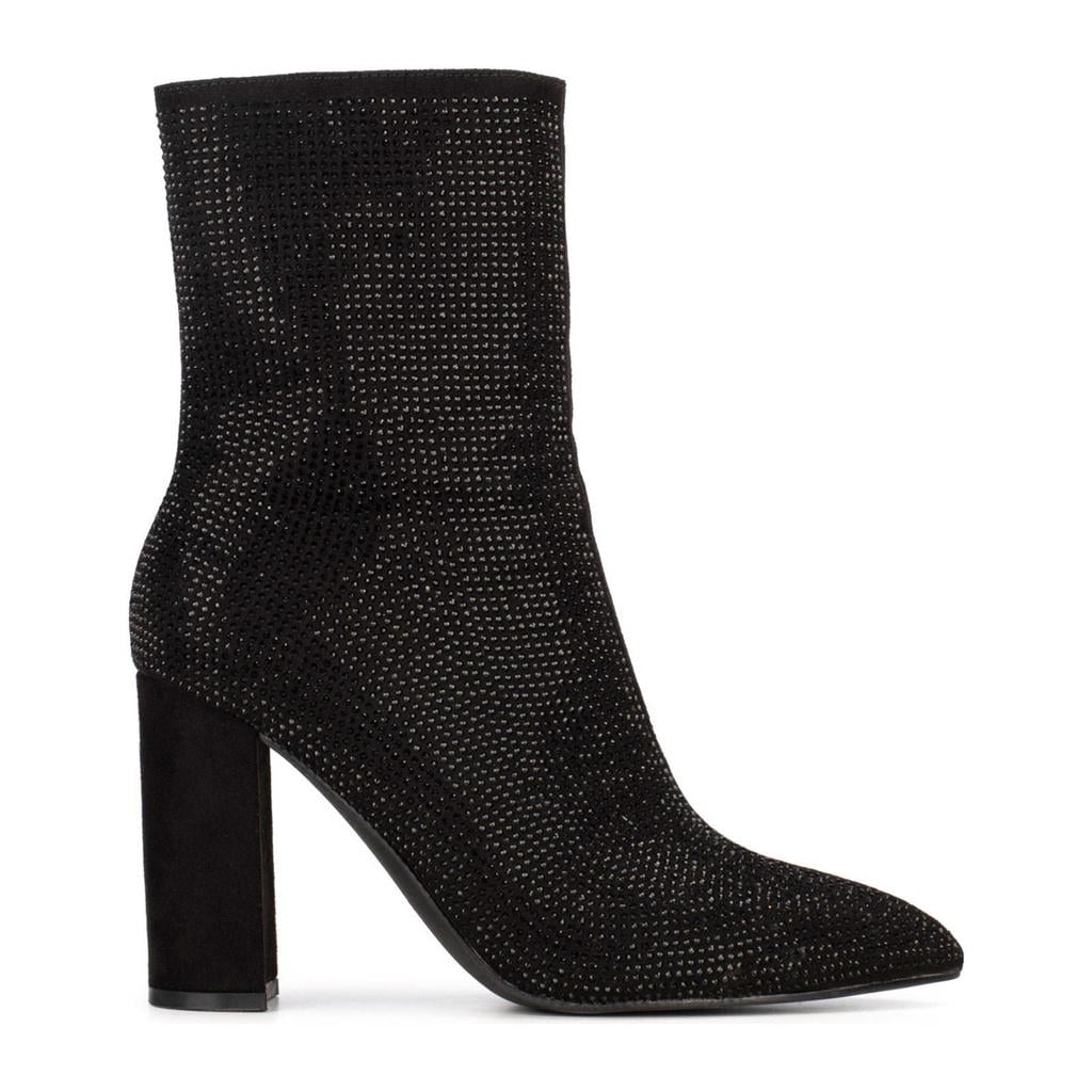 Zwarte dames POSH by Poelman Lauren enkellaarzen met glitters met ritssluiting