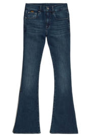 thumbnail: Dark blue denim dames G-STAR regular flared jeans van denim met rits- en knoopsluiting en effen