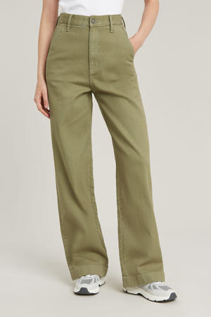wide leg high waist casual broek lichtkaki