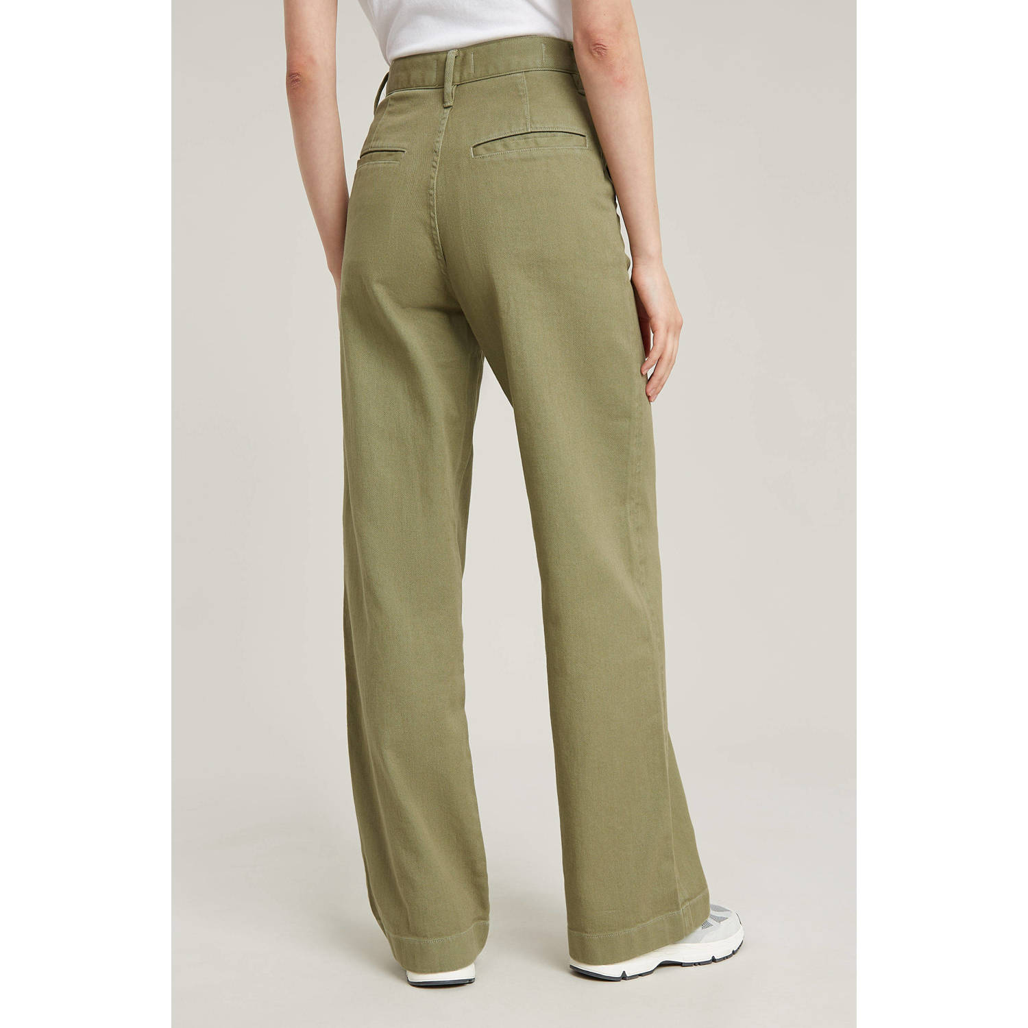 G-STAR wide leg high waist casual broek lichtkaki