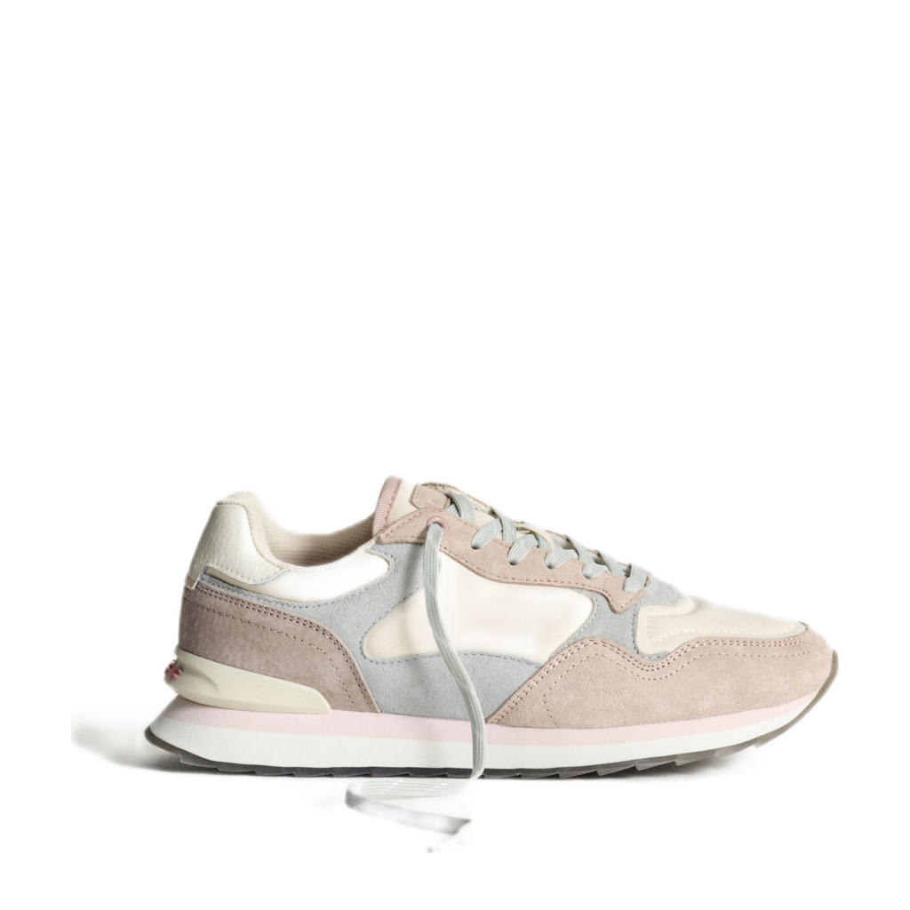 Taupe en lichtblauwe dames HOFF City suède sneakers van 70% leer/ 30% nylon met veters