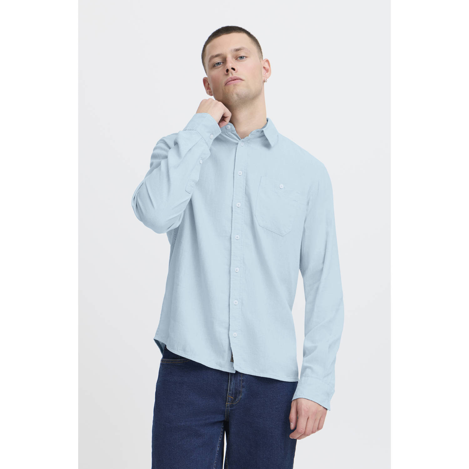 Blend linnen casual overhemd lichtblauw
