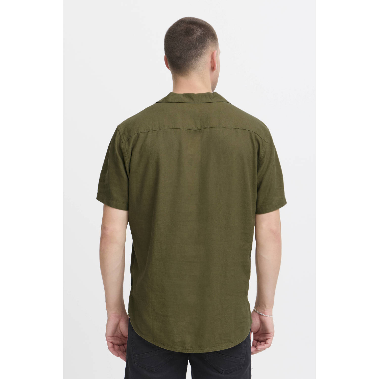 Blend linnen casual overhemd olijfgroen