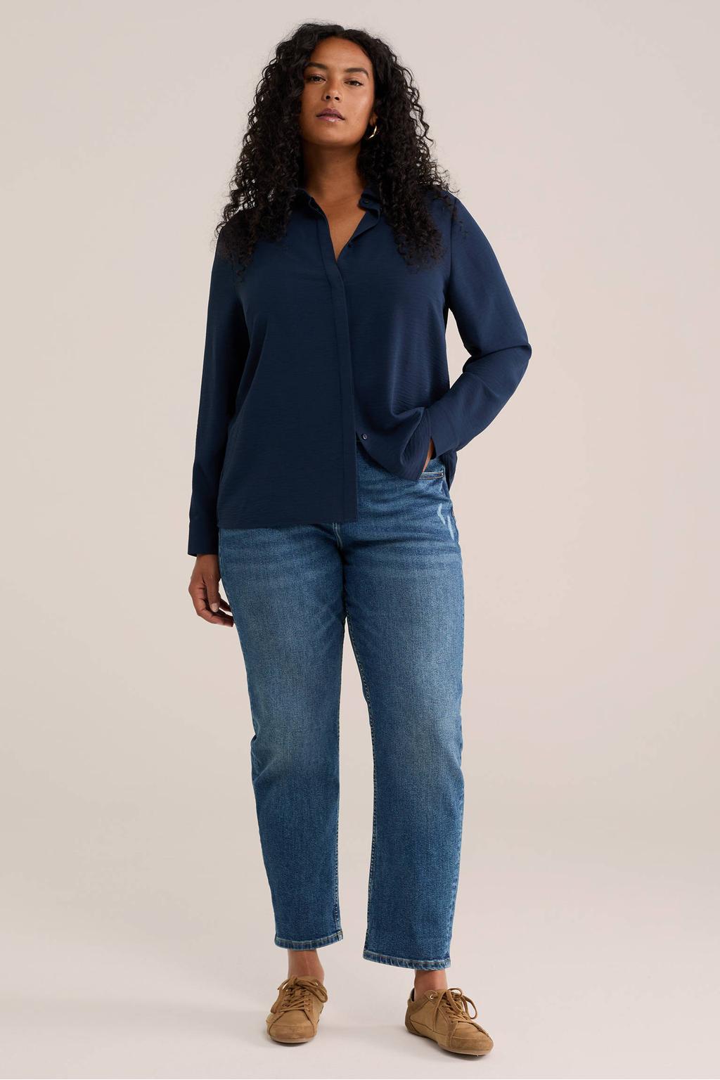 WE Fashion Curve blouse donkerblauw