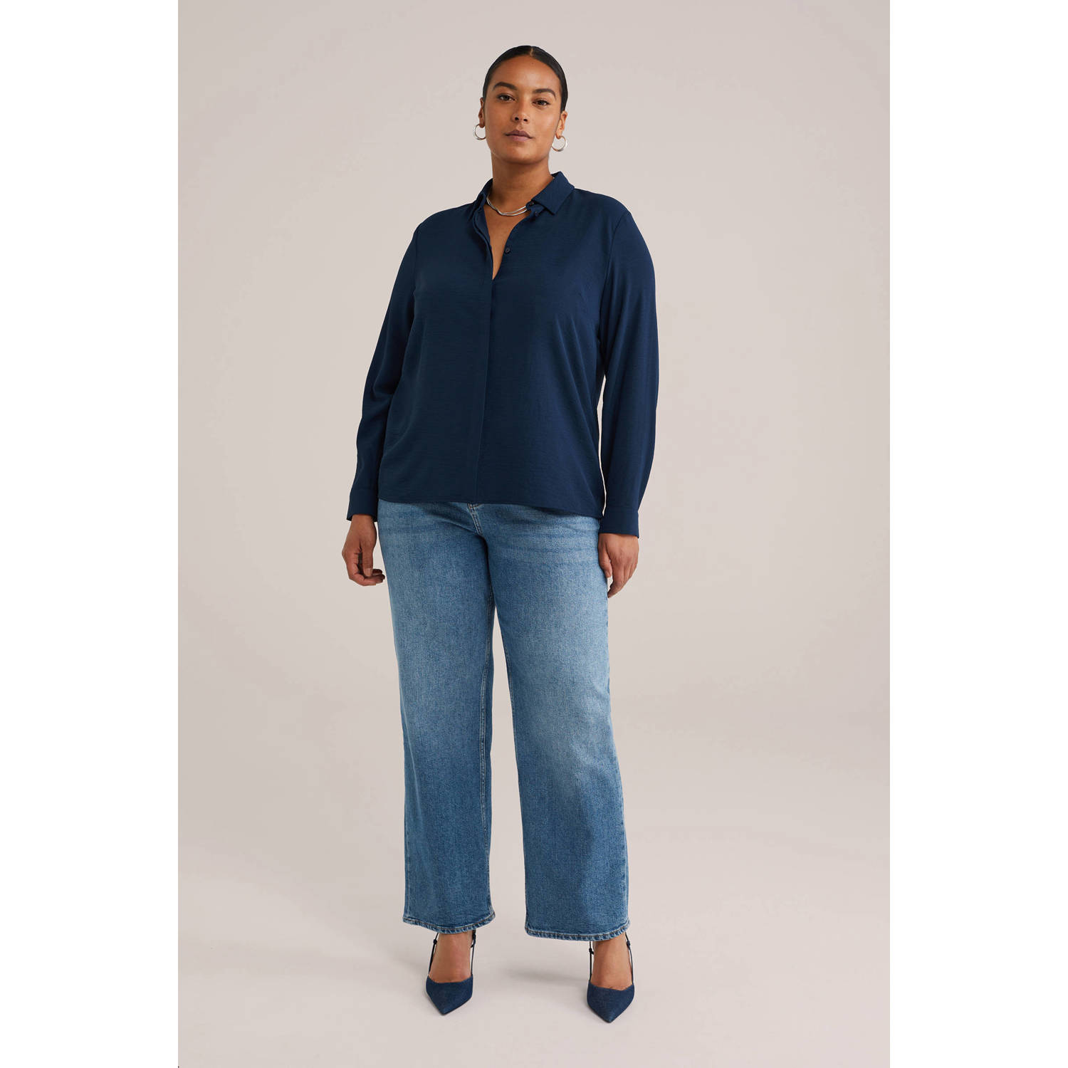WE Fashion Curve blouse donkerblauw