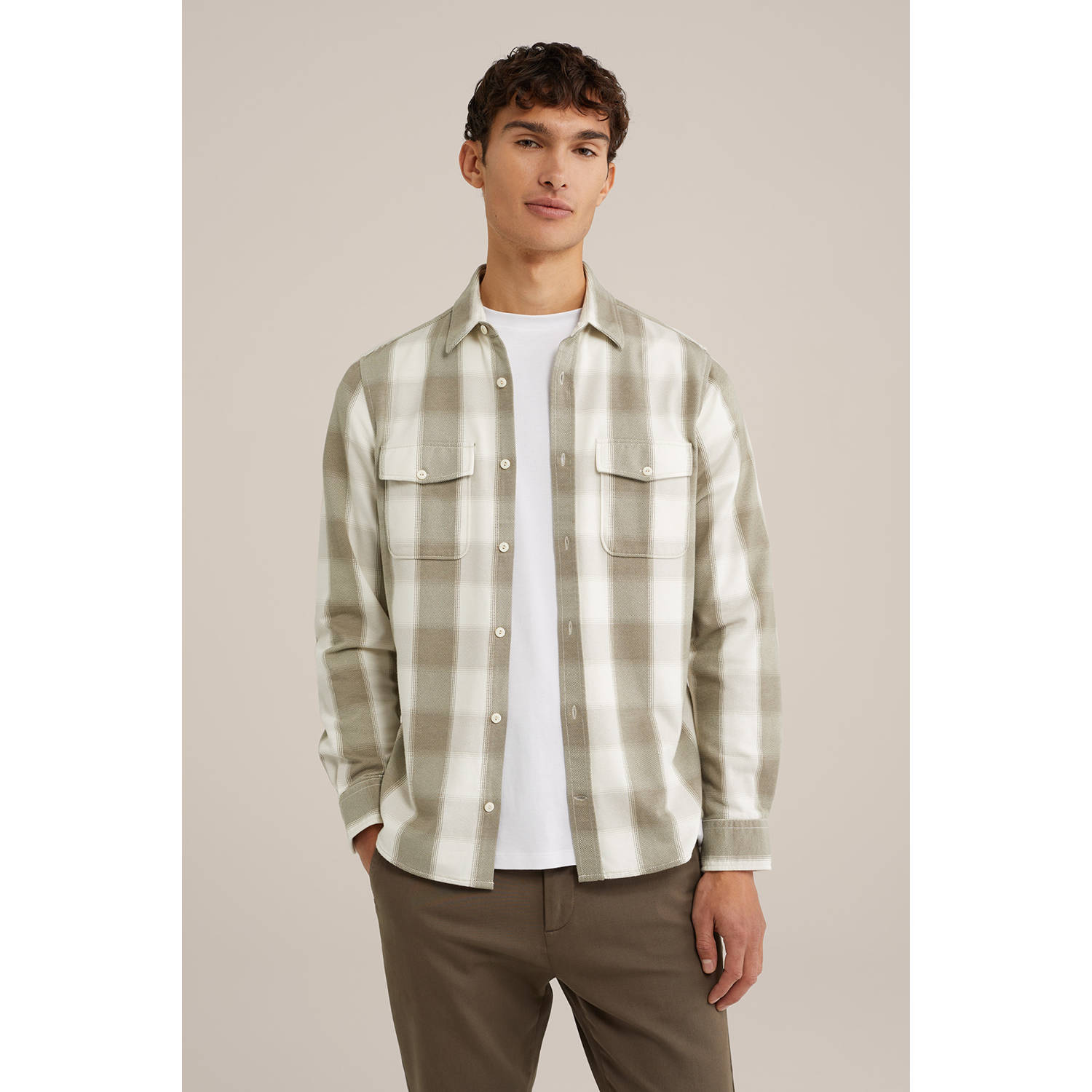 WE Fashion WE Fundamentals casual overhemd kaki