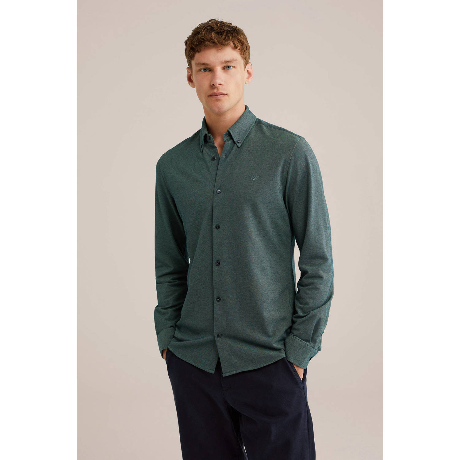 WE Fashion WE Fundamentals casual overhemd donkergroen
