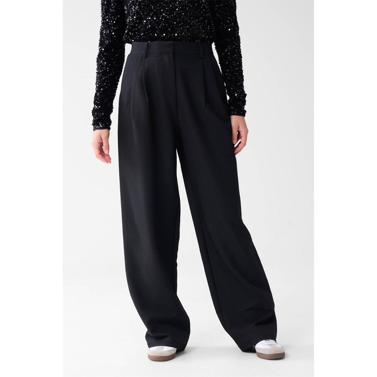 Shoeby loose high waist pantalon zwart