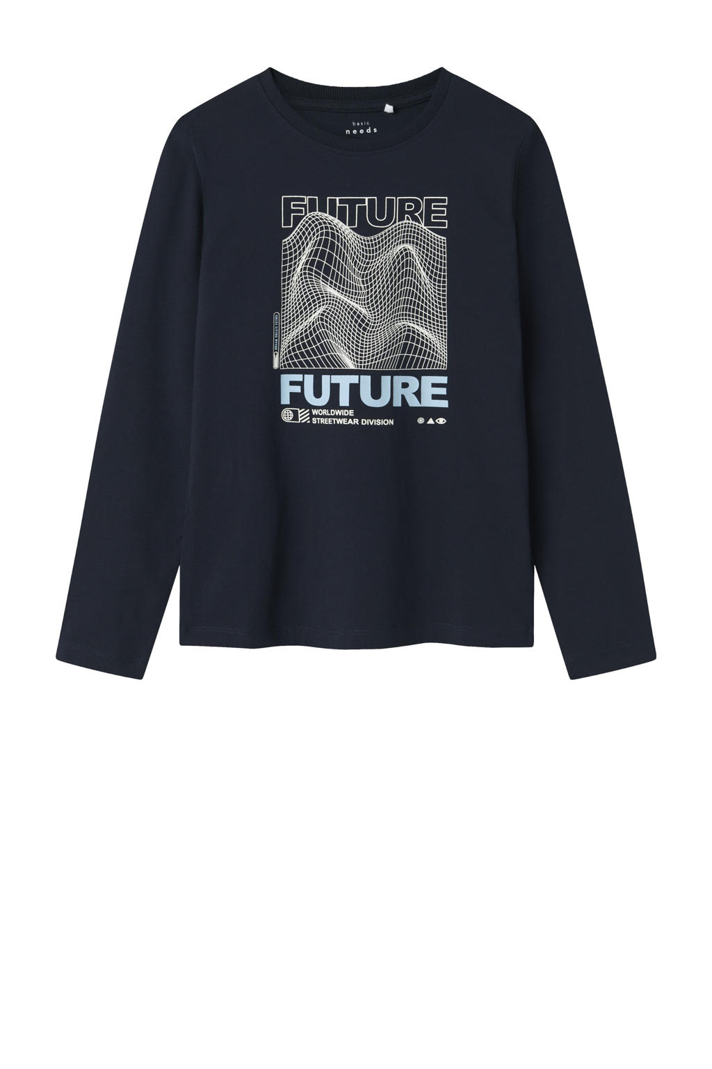 Donkerblauwe jongens NAME IT KIDS longsleeve van stretchkatoen met printopdruk, lange mouwen en ronde hals