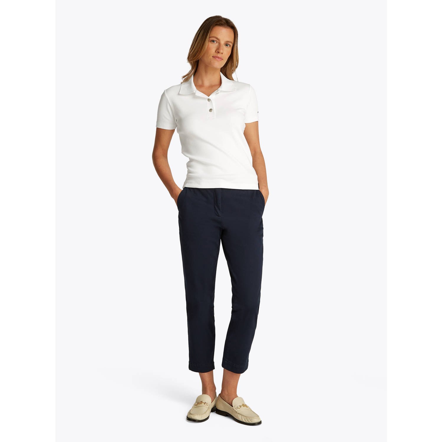 TOMMY HILFIGER Dames Tops & T-shirts Slim Gold Button Polo Ss Wit