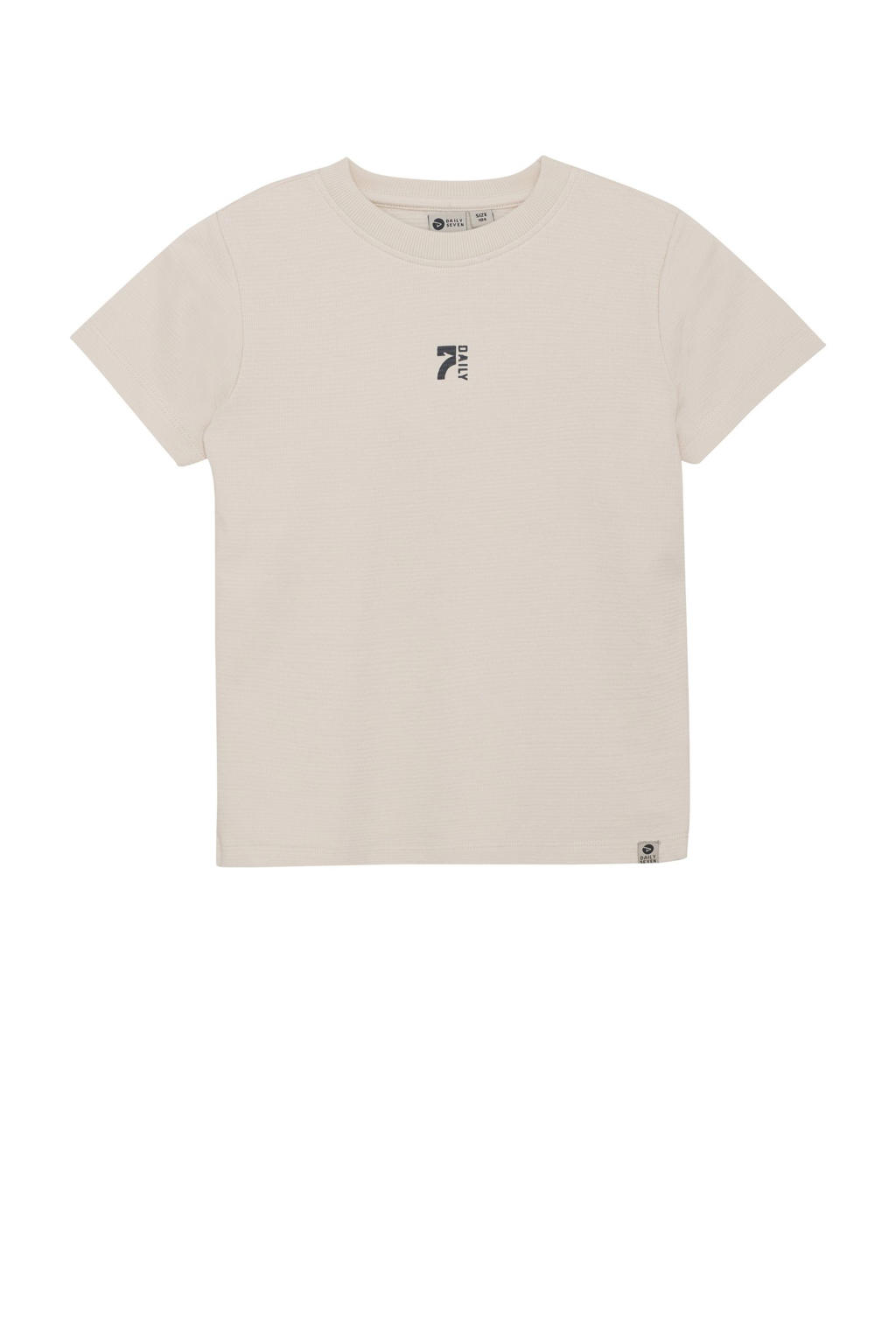 Beige jongens Daily7 T-shirt van katoen met backprint, korte mouwen, ronde hals en textuur