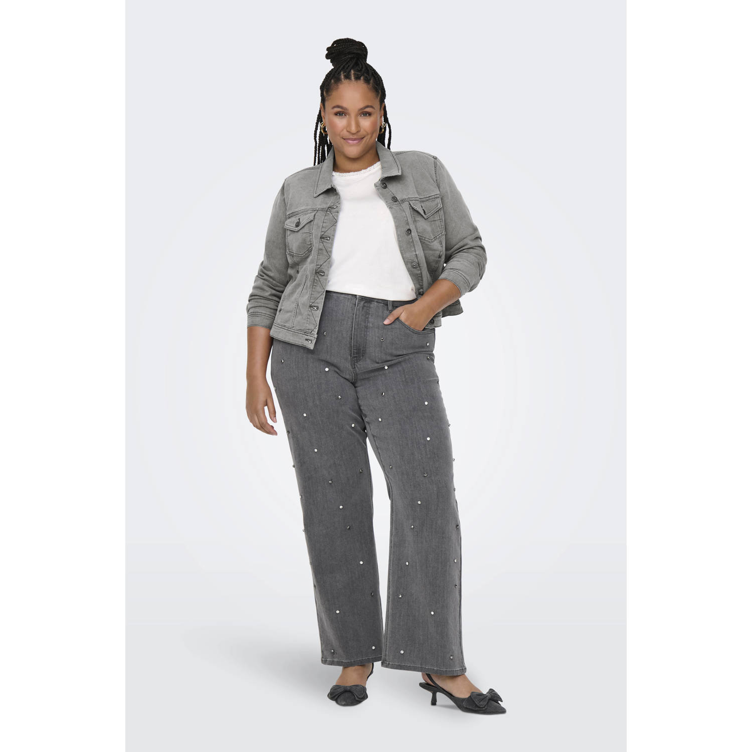 ONLY CARMAKOMA high waist wide leg jeans grey denim