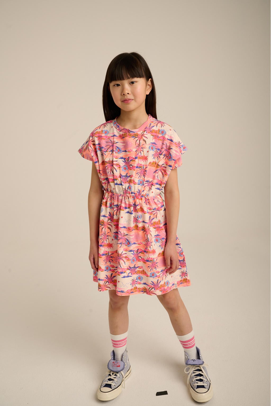 Roze, oranje en paarse meisjes Tumble 'n Dry zomerjurk met korte mouwen en ronde hals