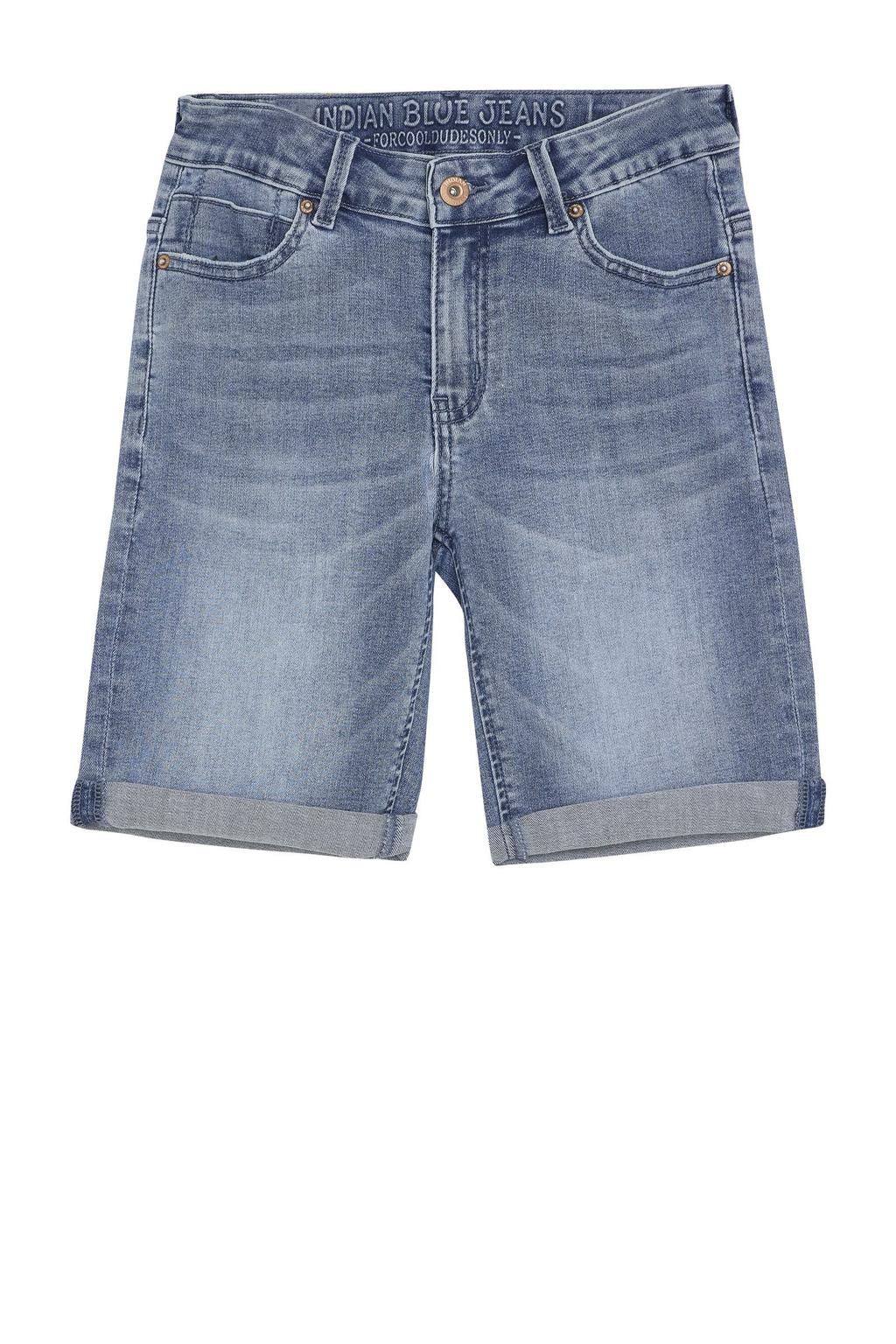 Medium blue denim jongens Indian Blue Jeans slim short van denim met regular waist en effen